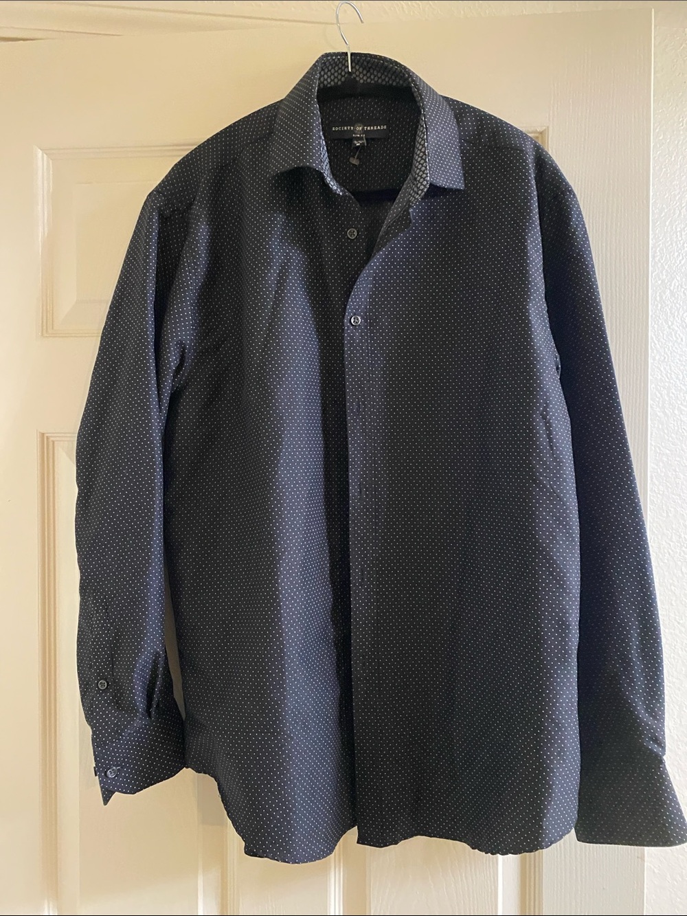 Society Of Threads Navy Blue Microdot Dress Shirt